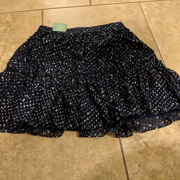 Kate Spade Night Sky Ruffle Shiny Mini Skirt Navy - Picture 5 of 8